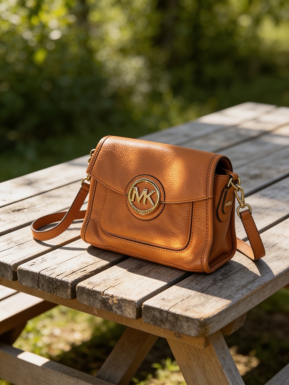 Michael Kors Burnt Orange Soft Pebble Leather Shoulder Bag